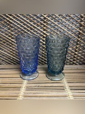 VINTAGE 2 Whitehall 
 Cubist American Ice Blue Footed Ice Tea Glasses